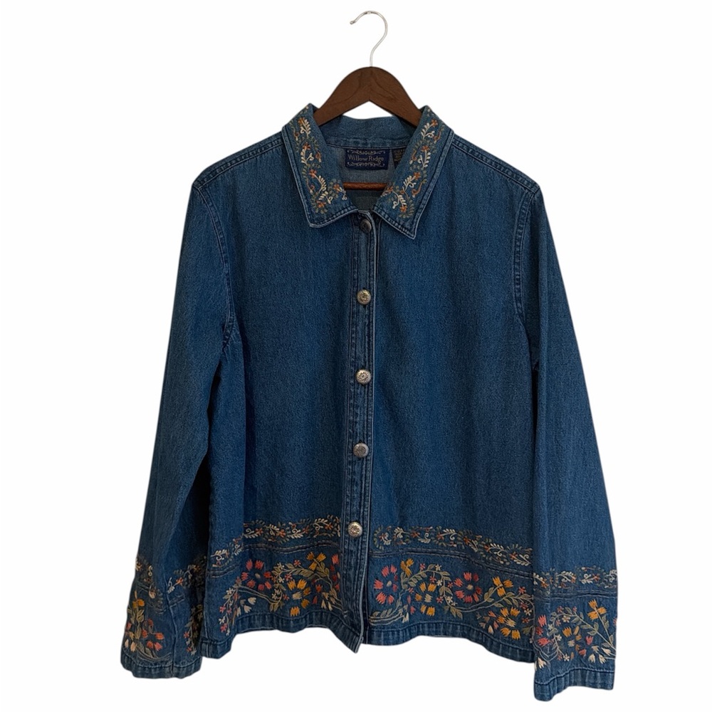 Vintage‎ Willow Creek floral embroidered denim jacket shirt XL western cottage